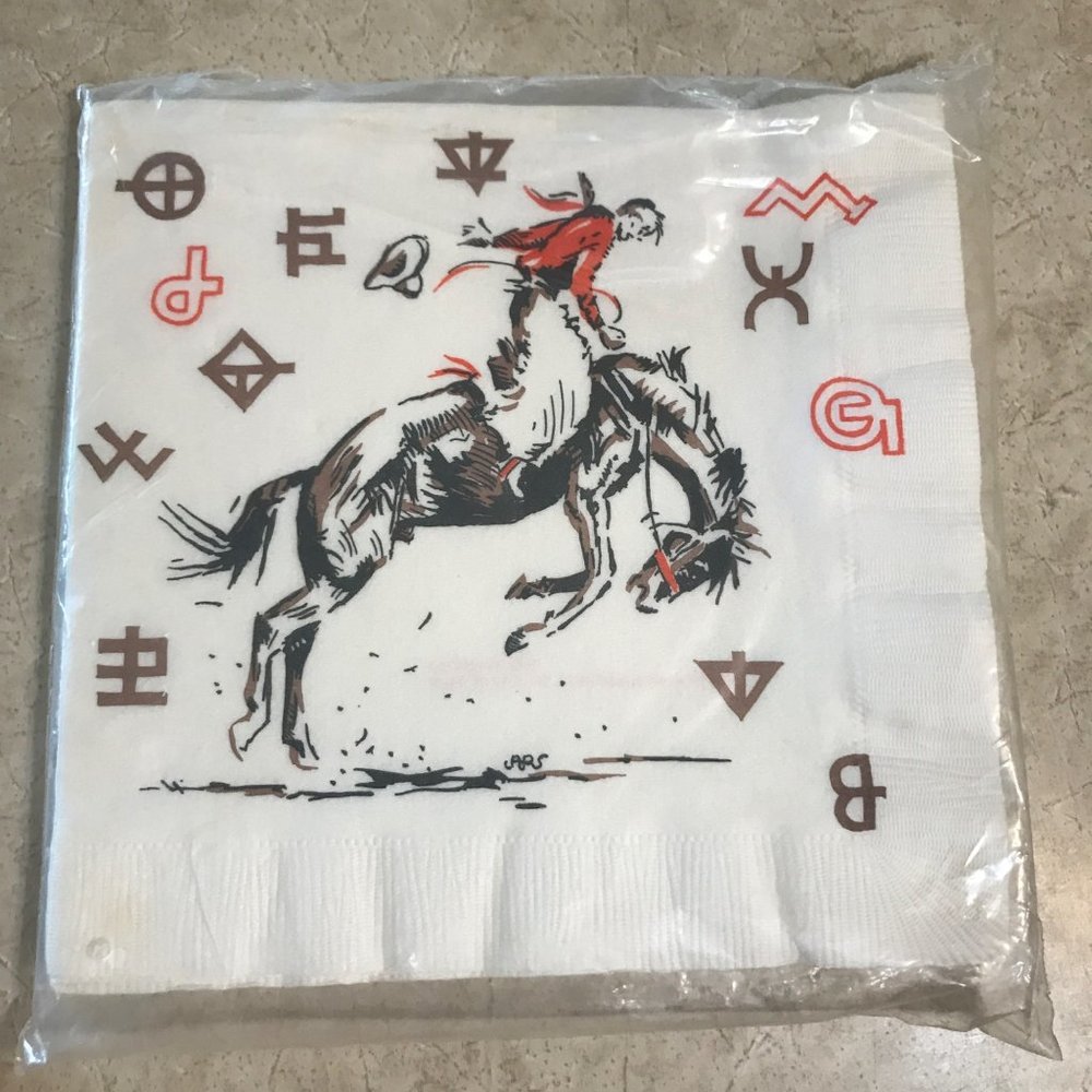 Vintage Western Cowboy Paper Napkins X15 Monogram of California Bucking Bronco
